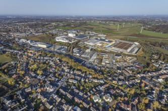 Aerial view, construction site of new Amazon logistics centre, industrial estate on Brauckstrasse,