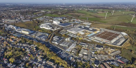 Aerial view, construction site of new Amazon logistics centre, industrial estate on Brauckstrasse,