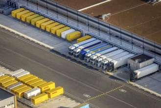 Aerial view, construction site of new Amazon logistics centre, industrial estate on Brauckstraße,
