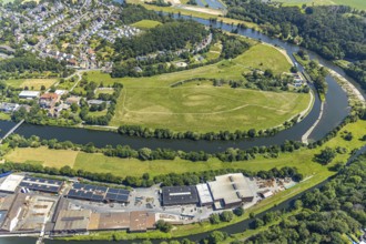 Aerial view, Friedr. Lohmann GmbH plant, Ruhr river, Herbed lock, Witten, Ennepe-Ruhr district,