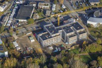 Aerial view, Witten/Herdecke University, new library building campus, Annen, Witten, Ruhr area,