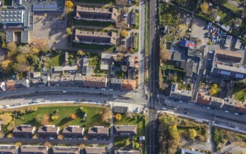 Aerial view, construction site Pferdebachstraße, railway crossing Ziegelstraße, planned S-Bahn