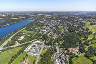 Aerial view, Lake Kemnader, view of Herbede, A43 motorway, Witten, Ennepe-Ruhr district, Ruhr area,