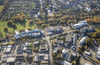 Aerial view, Witten/Herdecke University, new library building campus, Annen, Witten, Ruhr area,