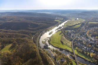 Aerial view, Ruhr river, Ruhr island, Ruhr viaduct, Hohenstein hydroelectric power station,