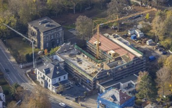 Aerial view, construction site for 30 lofts, former Scharfen machine factory, Scharfen Villa, Villa