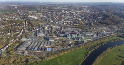 Aerial view, Deutsche Edelstahlwerke, river Ruhr, view of Witten, Ruhr area, North