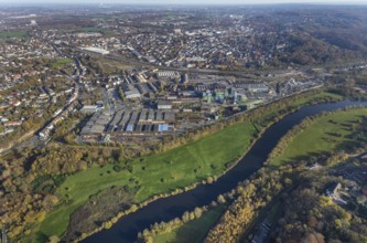 Aerial view, Deutsche Edelstahlwerke, river Ruhr, view of Witten, Ruhr area, North