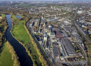 Aerial view, Deutsche Edelstahlwerke, river Ruhr, view of Witten, Ruhr area, North