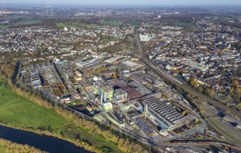 Aerial view, Deutsche Edelstahlwerke, river Ruhr, view of Witten, Ruhr area, North