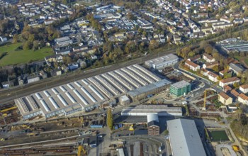 Aerial view, Witten switchyard, Kronenstraße access road with new building, Witten-Mitte, Witten,