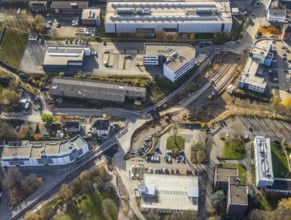 Aerial view, construction site, extension of Pferdebachstraße, Witten-Ost development area, former