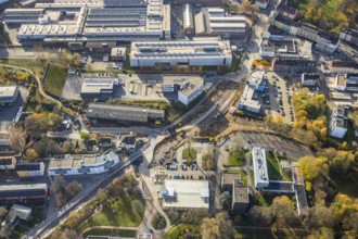 Aerial view, construction site, extension of Pferdebachstraße, Witten-Ost development area, former