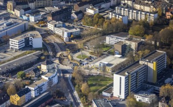 Aerial view, construction site, extension of Pferdebachstraße, Witten-Ost development area, former