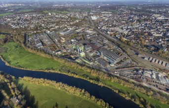Aerial view, Deutsche Edelstahlwerke, river Ruhr, view of Witten, Ruhr area, North