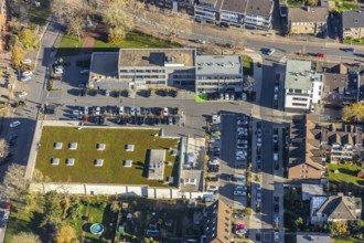 Aerial view, Edeka supermarket, Mozartstraße, Alte Rathausstraße, Andreas-Bräm-Haus, Neukirchener