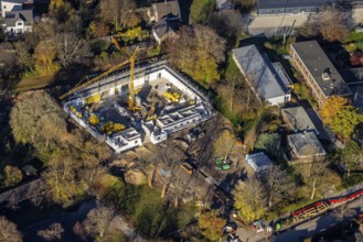 Aerial view, construction site of new double gymnasium, Jahnstraße. Neukirchen, Neukirchen-Vluyn,