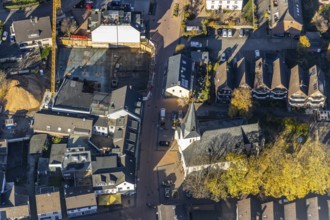 Aerial view, evang. village church, construction site Hochstraße, Neukirchen, Neukirchen-Vluyn,