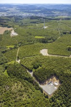 Aerial view, construction of wind turbines north of Neuenrade, Sauerland, North Rhine-Westphalia,