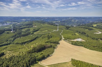 Aerial view, construction of wind turbines north of Neuenrade, Sauerland, North Rhine-Westphalia,