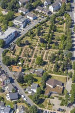Aerial photo, Protestant cemetery, parish office, Neukirchen-Vluyn, Lower Rhine, North