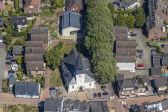 Aerial view, Neukirchen Church, Neukirchen-Vluyn, Lower Rhine, North Rhine-Westphalia, Germany,