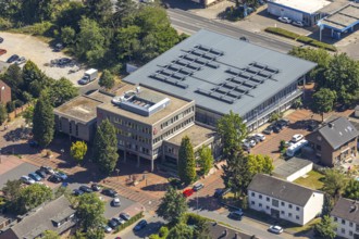 Aerial view, Stadtsparkasse Neukirchen-Vluyn, Poststrasse, Neukirchen-Vluyn, Lower Rhine, North