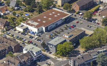 Aerial view, Edeka Raber shopping centre, Mozartstraße, Neukirchener Lebenshilfe und