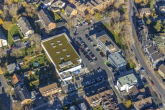 Aerial view, Edeka supermarket, Mozartstraße, Alte Rathausstraße, Andreas-Bräm-Haus, Neukirchener