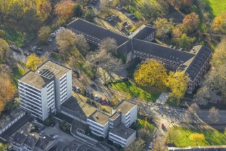 Aerial view, town hall Neukirchen-Vluyn, Hans-Böckler-Straße, high-rise residential building,