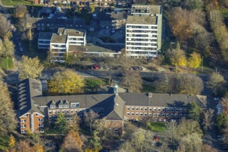 Aerial view, town hall Neukirchen-Vluyn, Hans-Böckler-Straße, high-rise residential building,