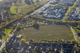 Aerial view, Neukircher Feld, field green area, opposite police station, Niederrheinallee,