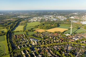 Aerial photograph, telecommunications tower Münster, residential area Am Lohausbach, Mühlhäuser