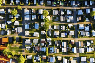 Aerial view, campsite Münster, Laerer Werseufer, Münster, Münsterland, North Rhine-Westphalia,