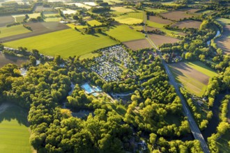 Aerial view, campsite Münster, open-air swimming pool Stapelskotten, Laerer Werseufer, Münster,