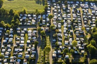 Aerial view, campsite Münster, Laerer Werseufer, Münster, Münsterland, North Rhine-Westphalia,
