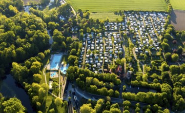 Aerial view, campsite Münster, open-air swimming pool Stapelskotten, Laerer Werseufer, Münster,