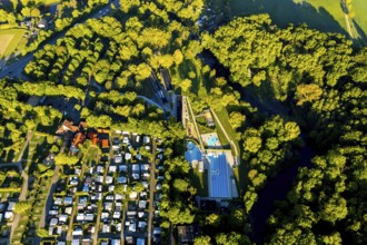 Aerial view, campsite Münster, open-air swimming pool Stapelskotten, Laerer Werseufer, Münster,