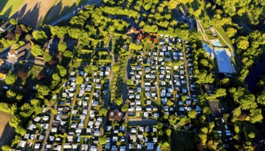Aerial view, campsite Münster, open-air swimming pool Stapelskotten, Laerer Werseufer, Münster,