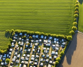 Aerial view, campsite Münster, Laerer Werseufer, Münster, Münsterland, North Rhine-Westphalia,