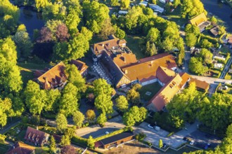 Aerial view, Romantik Hotel Hof zur Lime tree, Handorfer Werseufer, Münster, Münsterland, North