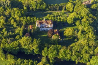 Aerial view, Kamillusweg residential estate, river Werse, former monastery and religious college