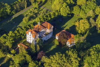 Aerial view, Kamillusweg residential estate, river Werse, former monastery and religious college
