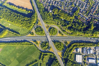 Aerial photograph, motorway junction Münster-Nord, motorway A1, federal road B54, Münster,