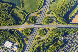 Aerial photograph, motorway junction Münster-Nord, motorway A1, federal road B54, Münster,