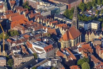 Aerial view, old town, Prinzipalmarkt, catholic St. Lamberti church, Münster, Münsterland, North