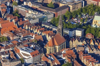 Aerial view, Prinzipalmarkt, catholic St. Lamberti church, old town, Münster, Münsterland, North