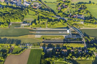 Aerial view, Münster lock, Dortmund-Ems Canal, Münster, Münsterland, North Rhine-Westphalia,