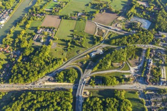 Aerial photo, new bridge construction, expansion of federal road B51, new construction of federal