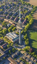 Aerial photograph, telecommunications tower Münster, T-Systems International GmbH, residential area